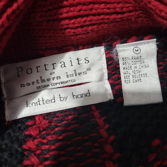 Vintage Northern Isles Cardigan Red Sweater Hand Knit Chunky Handknit Medium - Picture 7 of 13